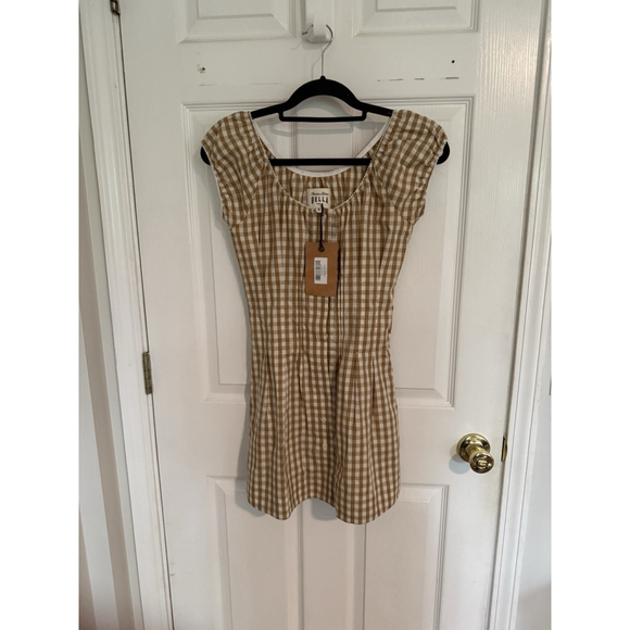 Frankies Bikinis Dresses & Skirts - Frankies Bikinis Bella Mini Dress XS Brown Gingham NWT Puff Sleeve Malibu